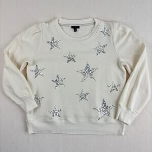 Talbots Pleated Shoulder Crewneck Cream Sweatshirt Sequin Stars Petite Medium